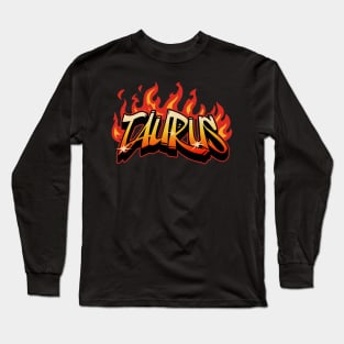 Taurus Zodiac Retro Flames Birthday Long Sleeve T-Shirt